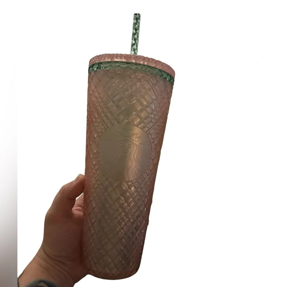 Starbucks 2023 Spring Pink Pearl Jeweled Venti 24oz Tumbler & Key chain New - Picture 5 of 6